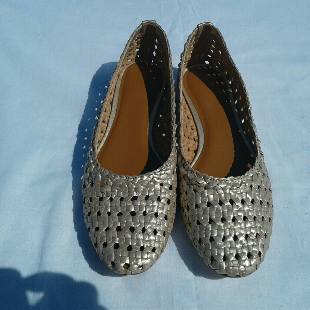 Halston Irene Gold Leather Woven Flats